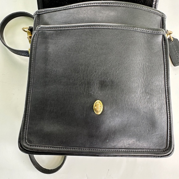Vintage Coach 5130 Black Leather Station Satchel Crossbody Bag Brass Hardware - Picture 12 of 16